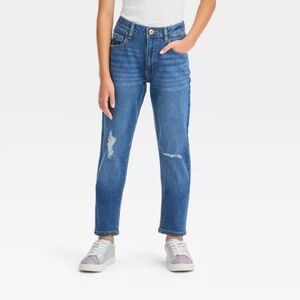 14 Girls' High Rise Relaxed Tapered Cropped Jeans - art class Distressed Denim